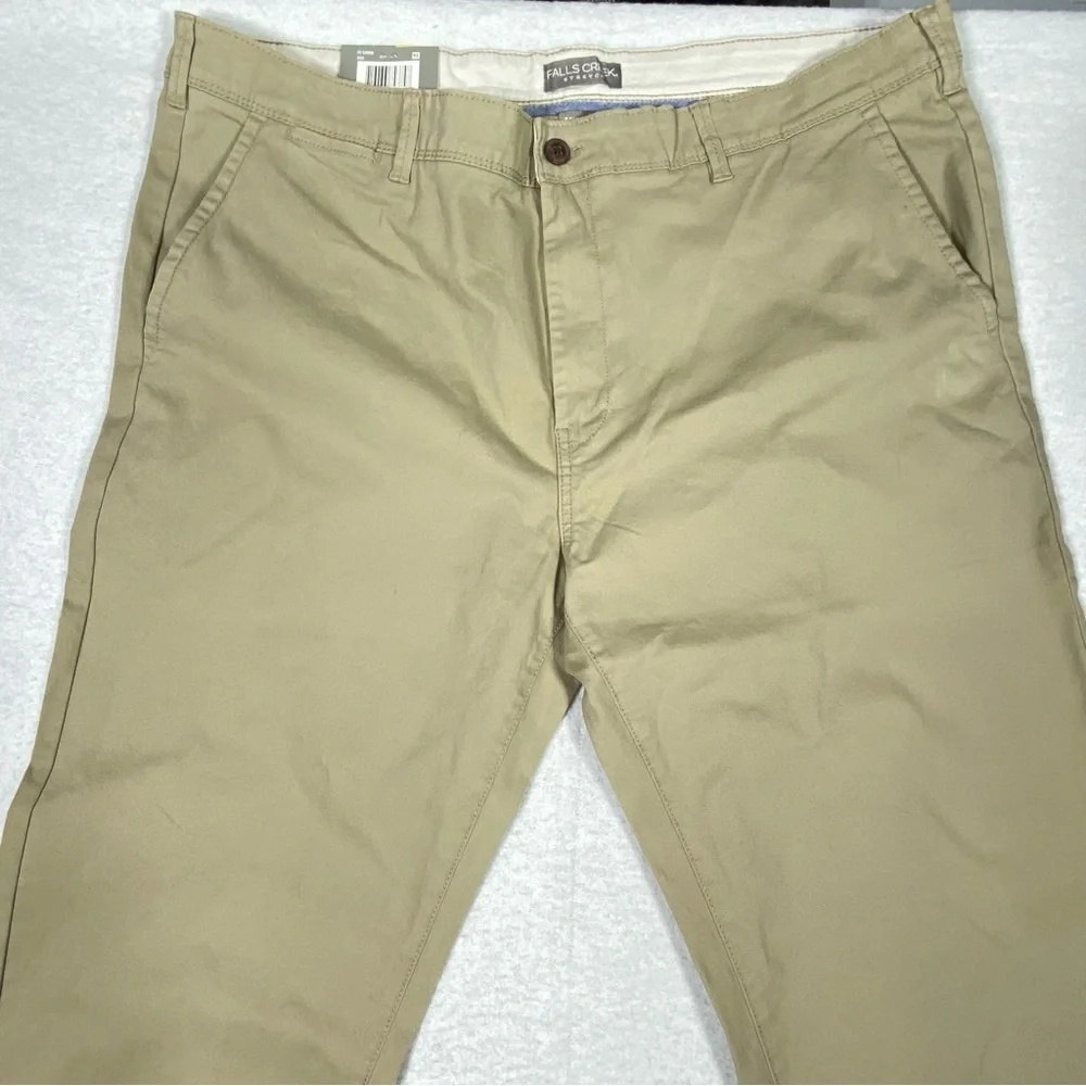 Falls Creek Chino Pants Men's 44X32 Beige Straight Leg Flat Front Stretch NWT